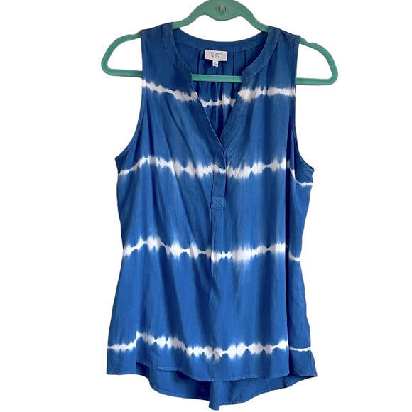 Crown & Ivy Blue and White Tie-Dye Sleeveless Blouse - Picture 1 of 5
